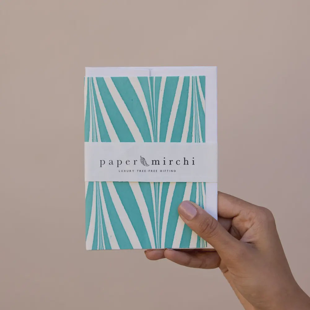 Hand Marbled Greeting Card - Candy Stripes Turquoise