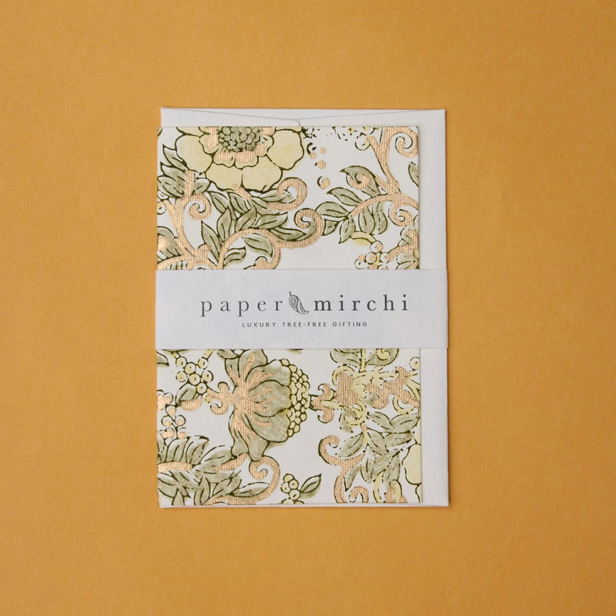 Paper Mirchi Block Printed Card Wild Rose Buttercream - Precious Sparkle
