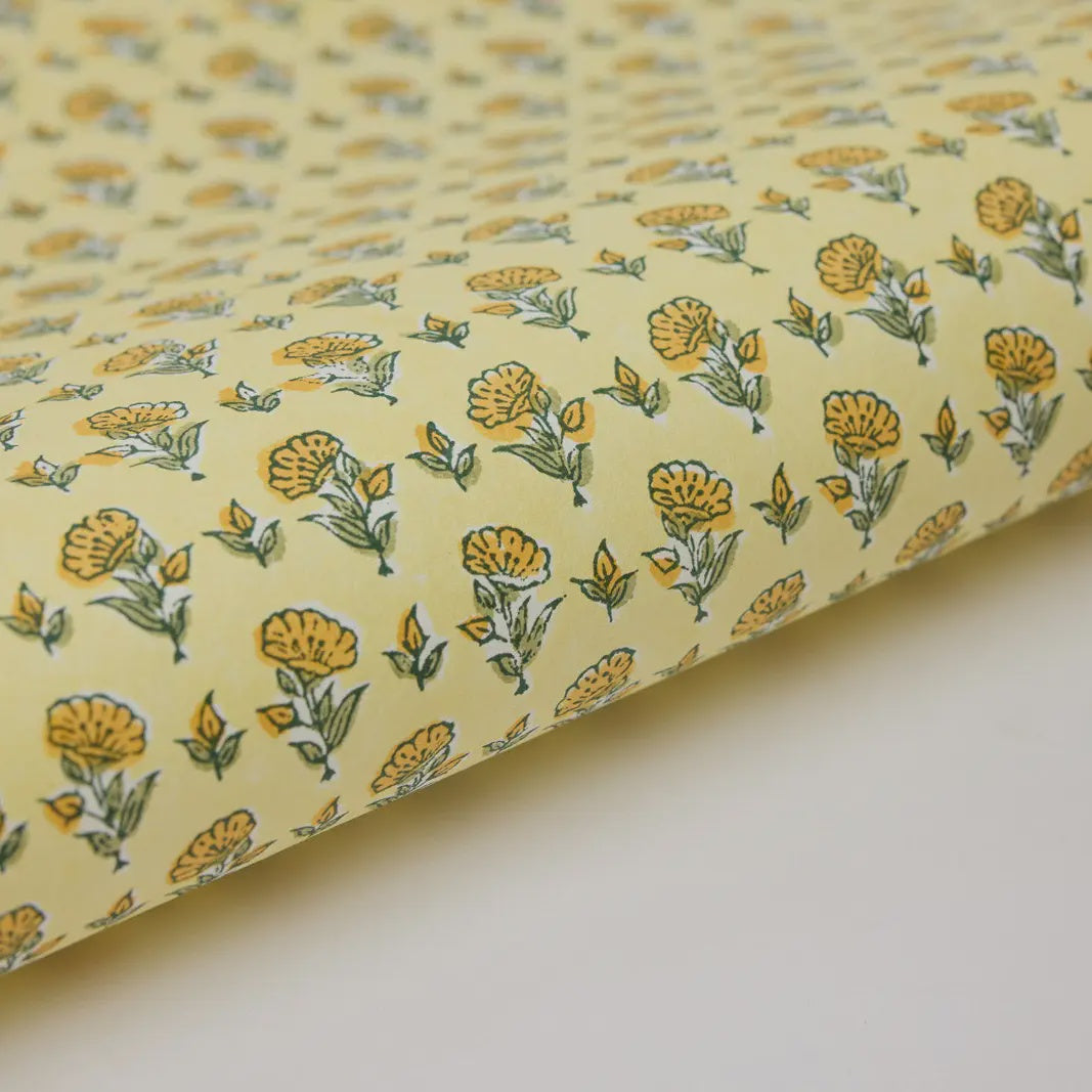 Paper Mirchi Block Printed Wrapping Paper Ditsy Floral Sunshine