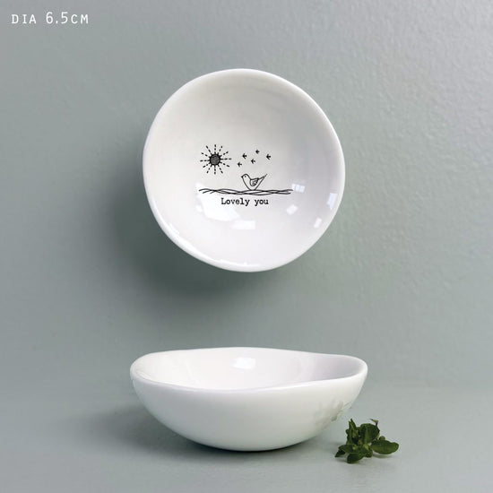 East of India Porcelain Sm Wobbly Bowl Lovely You