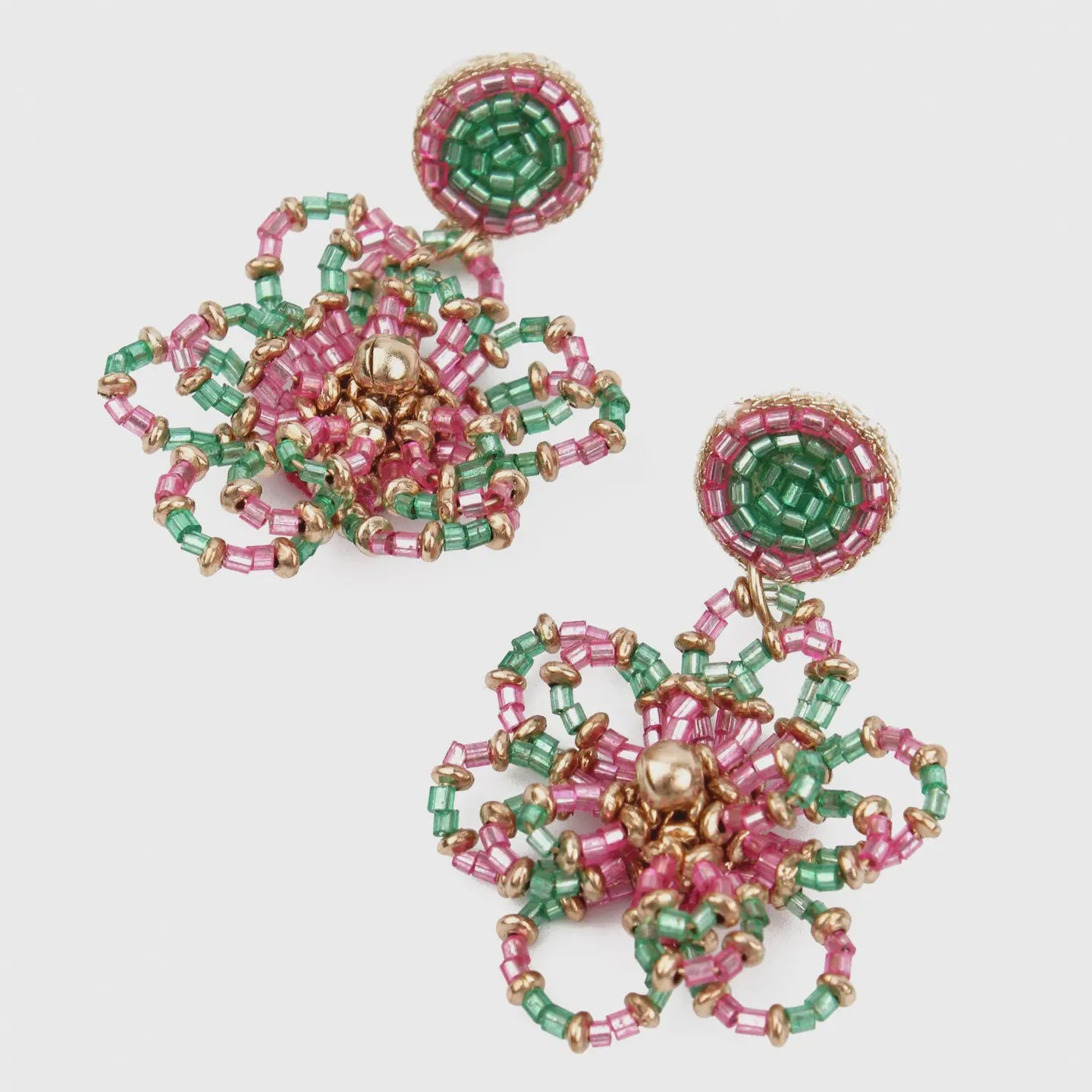 My Doris Pink and Green Flower Earrings - Precious Sparkle