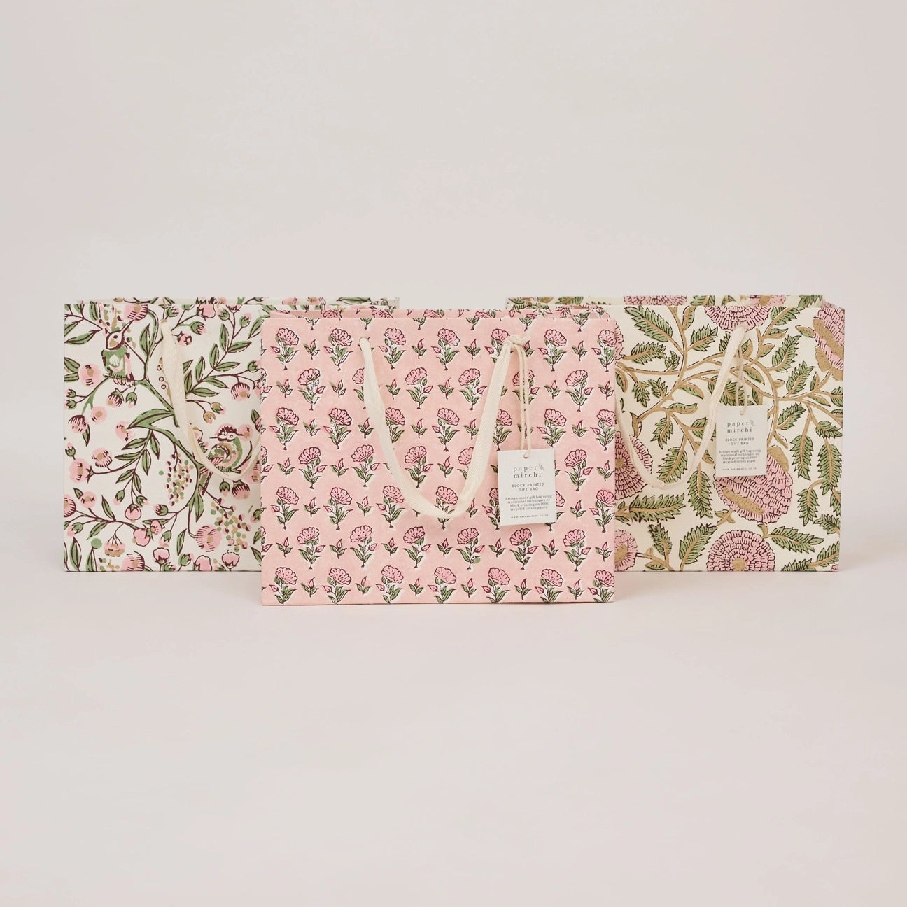 Hand Block Printed Gift Bags Medium Blush Refresh - Precious Sparkle