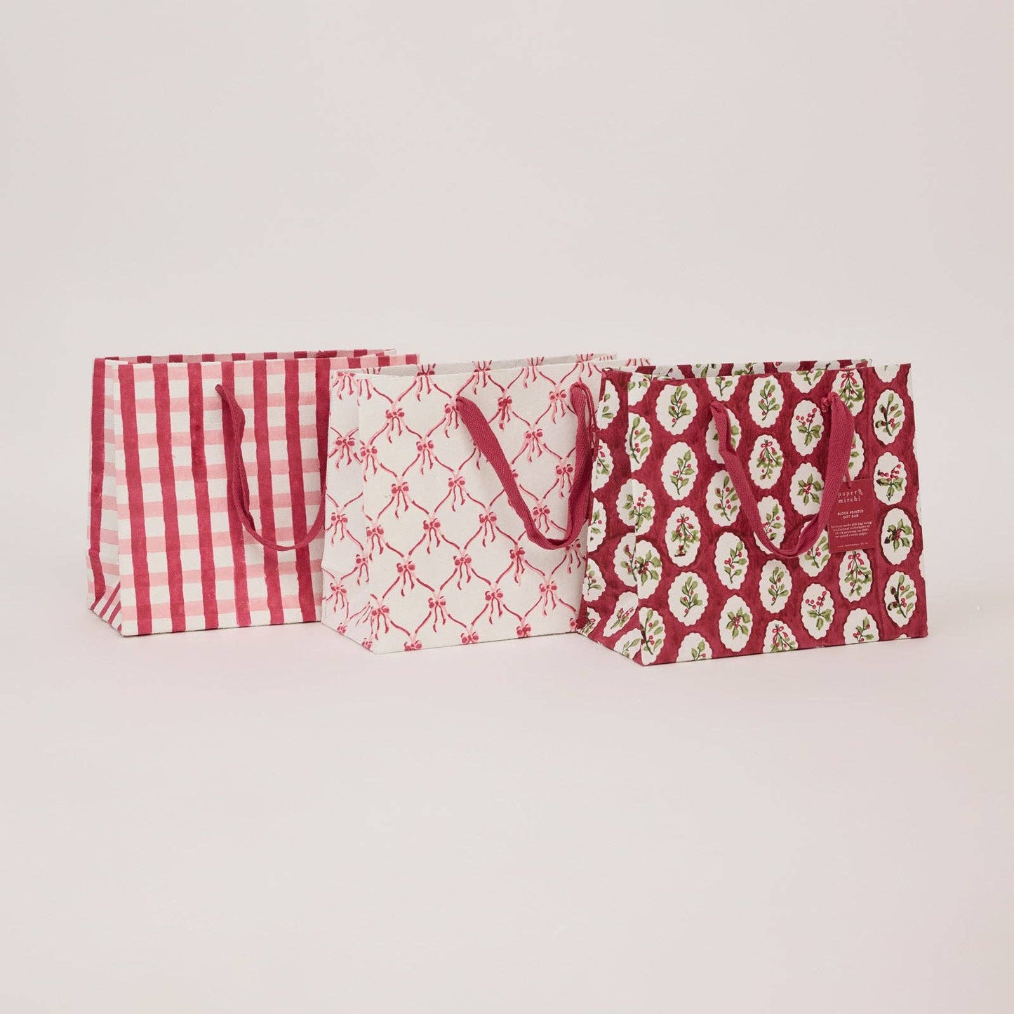 Paper Mirchi Hand Block Printed Gift Bag Medium Christmas Pudding