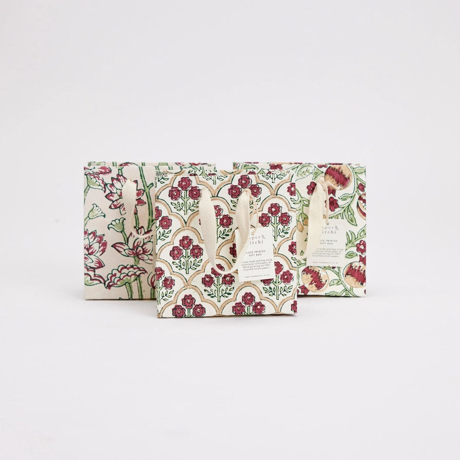Paper Mirchi Hand Block Printed Small Gift Bag Cherry