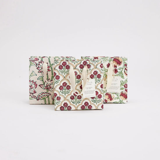 Paper Mirchi Hand Block Printed Small Gift Bag Cherry