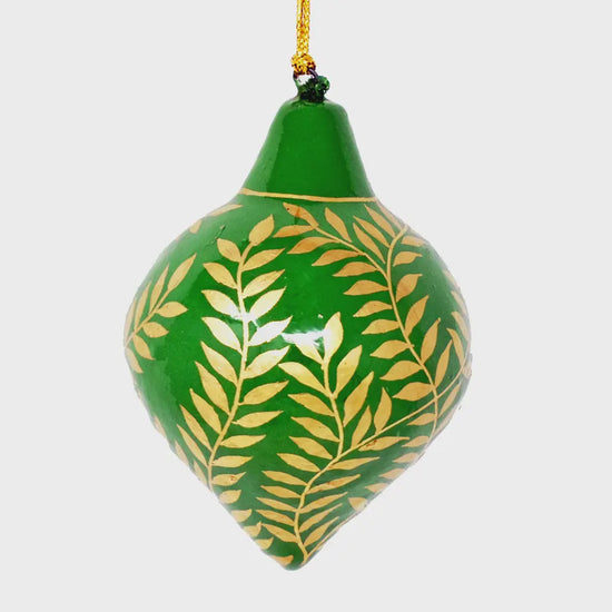 Fair Trade Green Hanging Lantern Bauble - Gold Vines - Precious Sparkle