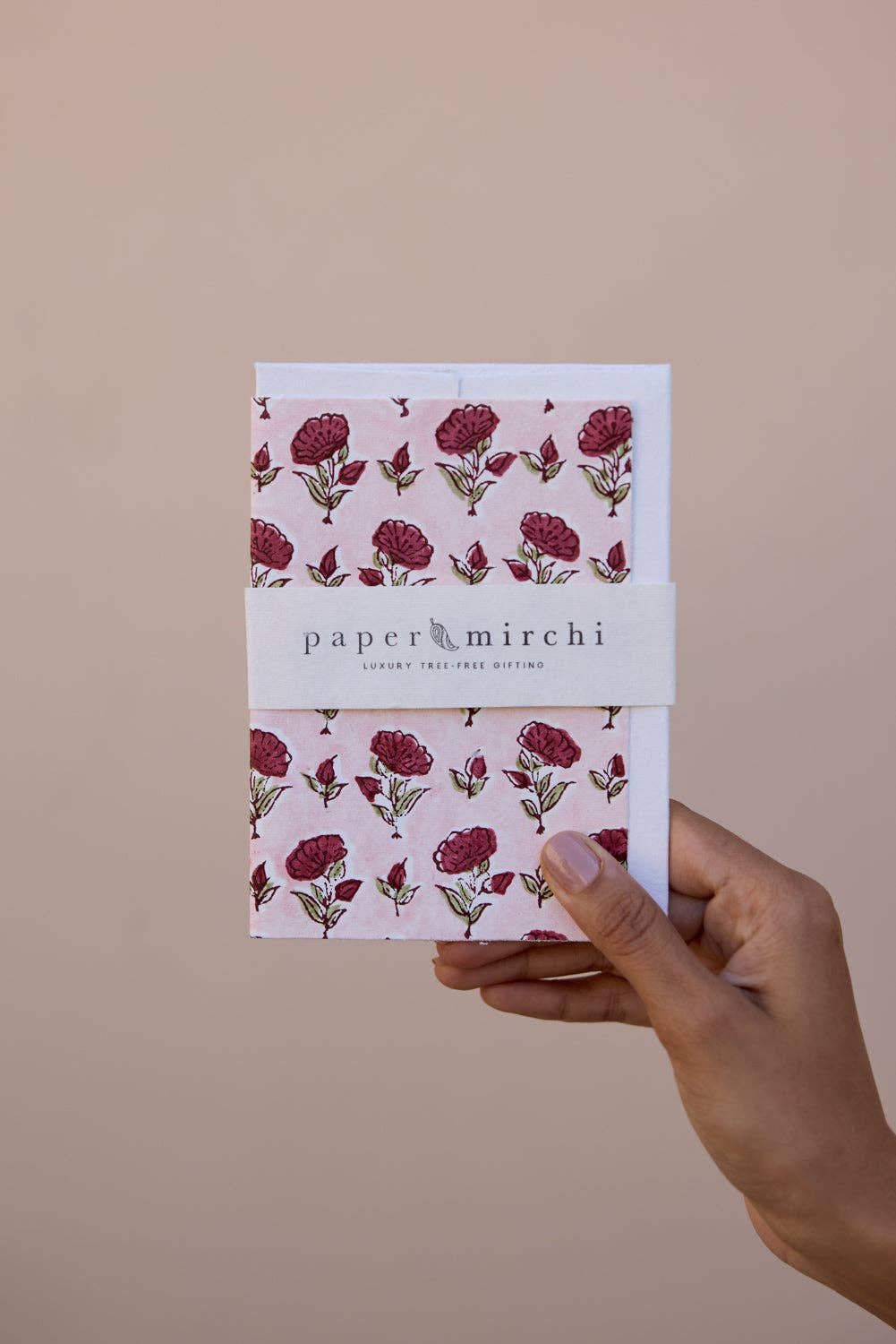 Paper Mirchi Hand Block Printed Greeting Card - Ditsy Floral Scarlet