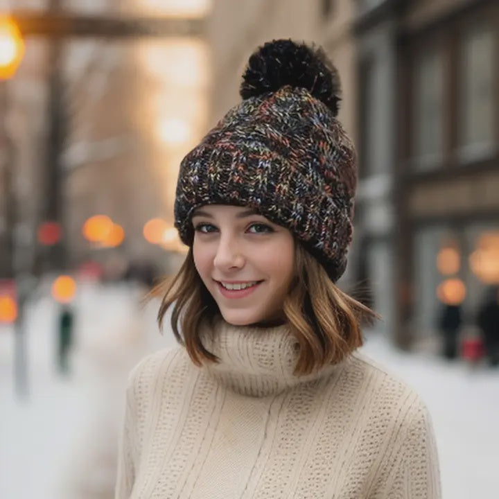 Mottled Cable Knit Bobble Hat Dark Grey - Precious Sparkle