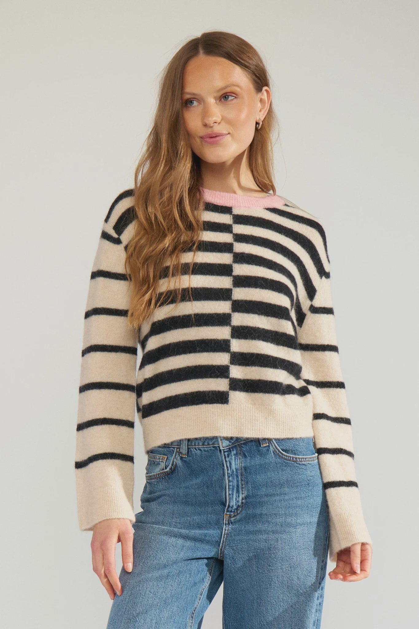 Numph Nuriette Block Stripe Pullover - Caviar