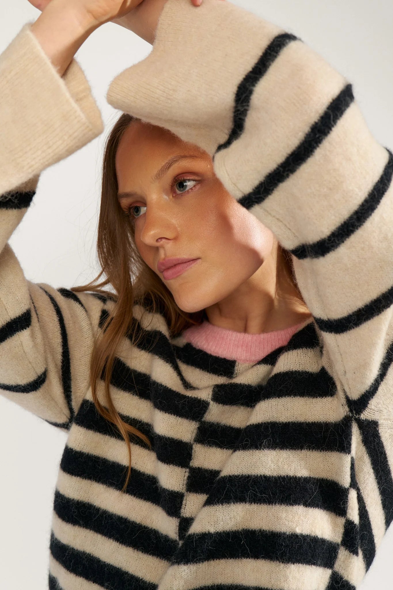 Numph Nuriette Block Stripe Pullover - Caviar