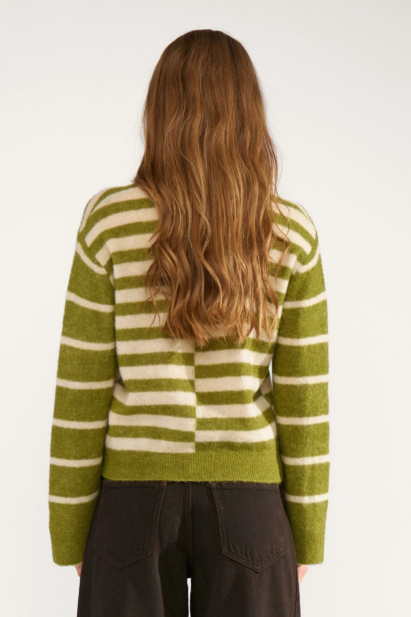 Numph Nuriette Block Stripe Pullover - Calla Green