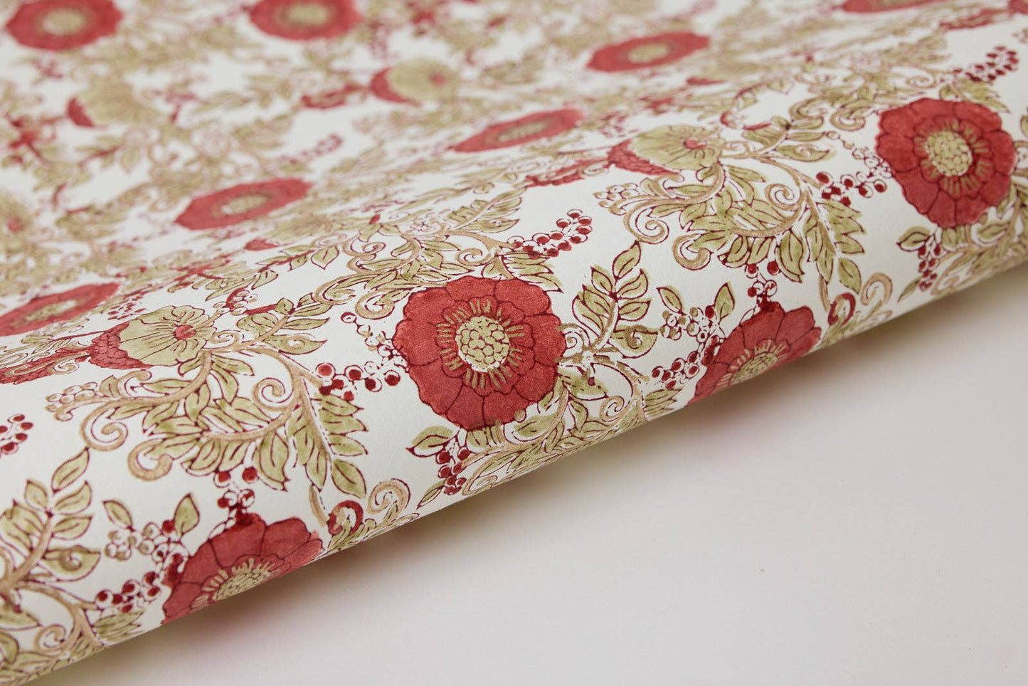 Paper Mirchi Block Printed Wrapping Paper Sheets - Wild Rose Winter Red
