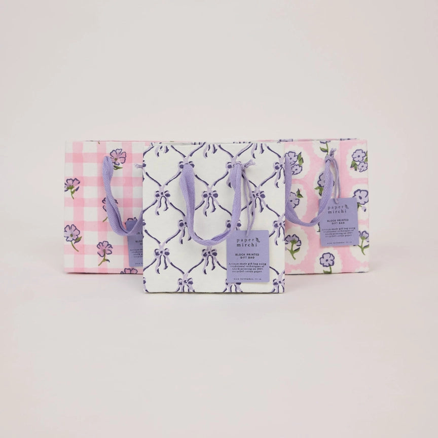 Paper Mirchi Hand Block Printed Gift Bags Small Violet Meringue - Precious Sparkle