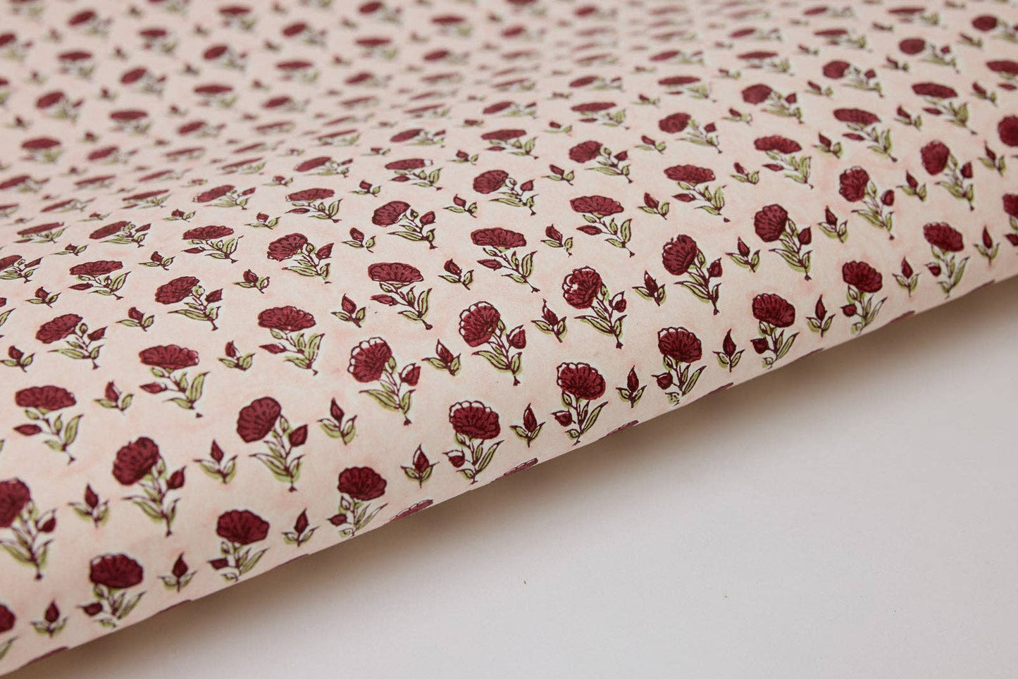 Paper Mirchi Block Printed Wrapping Paper Sheets - Ditsy Floral Scarlet
