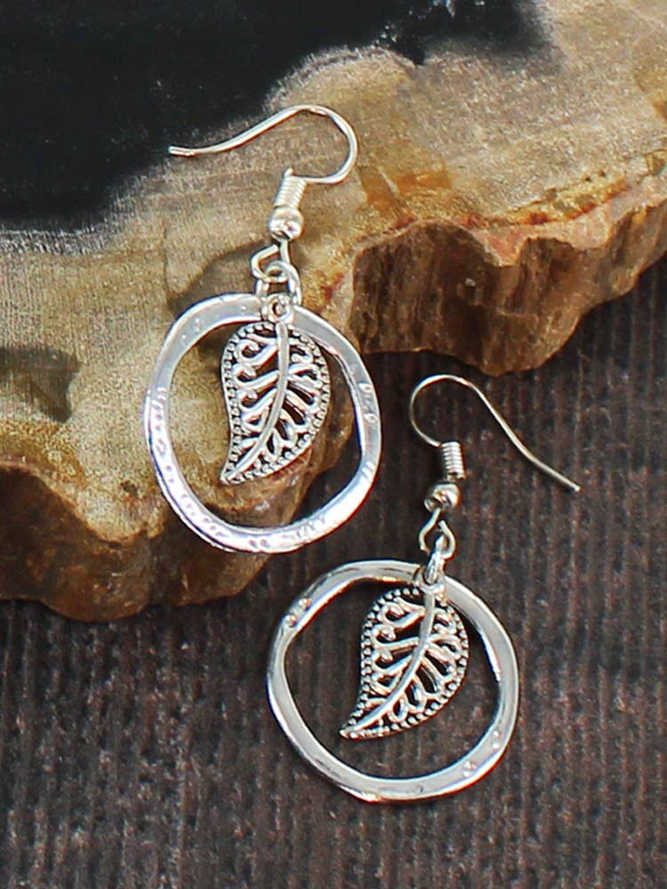 Suzie Blue Ring Earrings with Leaf Charm