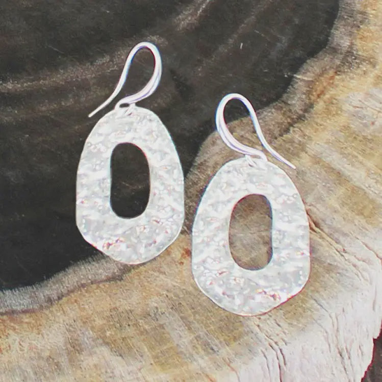 Suzie Blue Textured Oval Silver Plated Earrings