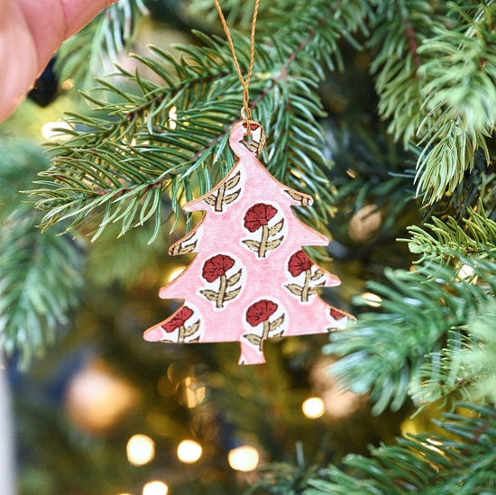 Paper Mirchi Keepsake Block Print Ornament Greeting Card Tree Daisy Pink - Precious Sparkle