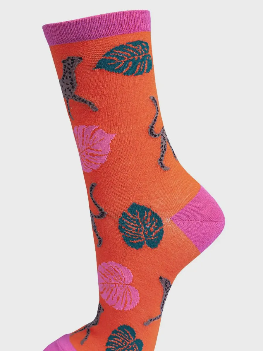 Sock Talk Women's Bamboo Socks Cheetah Leaf - Precious Sparkle