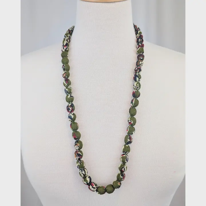 Olive Indian Fabric Handmade Beaded Necklace - Precious Sparkle