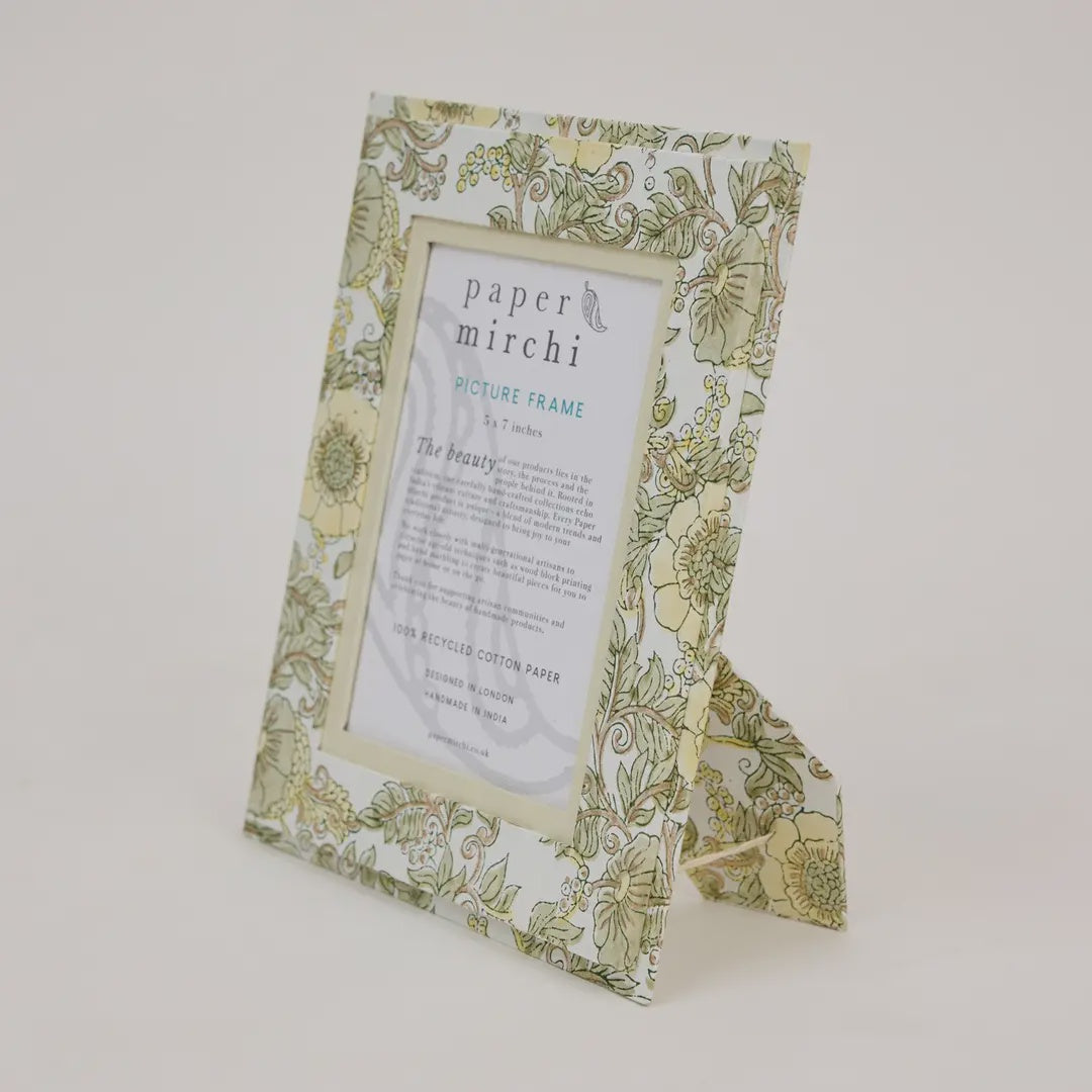 Block Printed Picture Frame 5X7- Wild Rose Butterceam