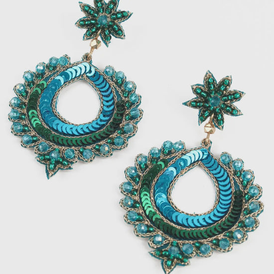 My Doris Blue Peacock Round Earrings