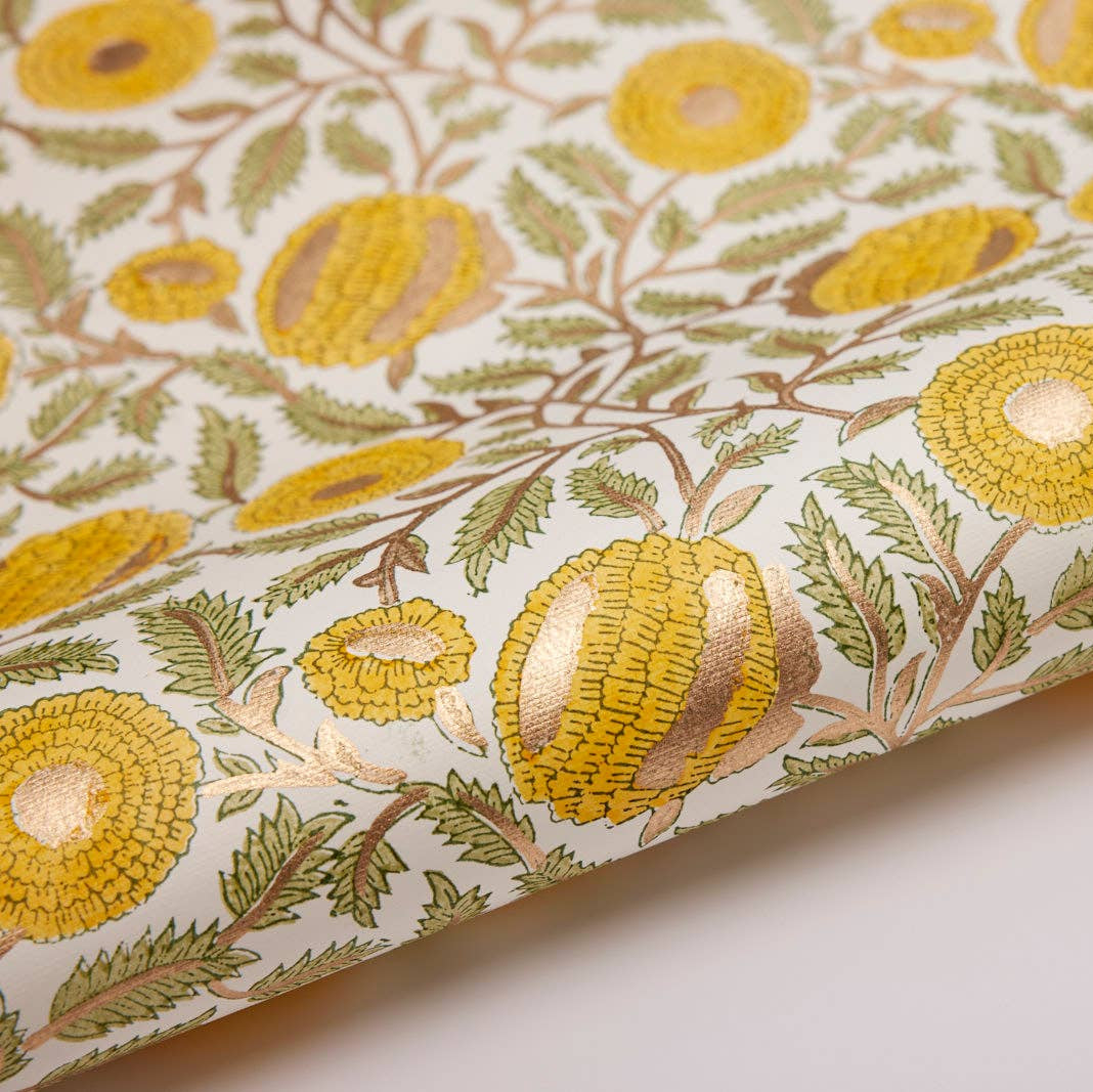 Paper Mirchi Block Printed Wrapping Paper Marigold Giltz Sunshine - Precious Sparkle