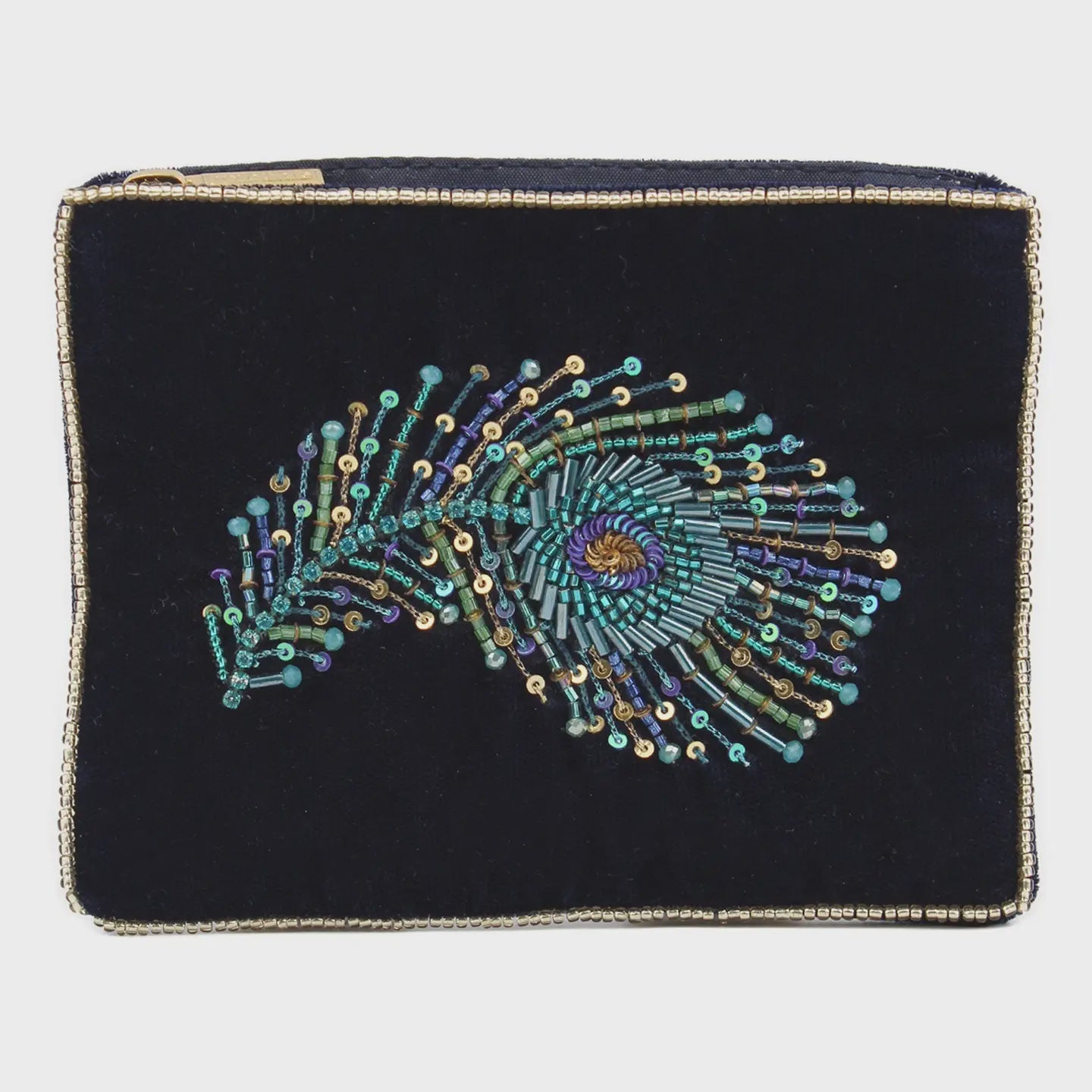 My Doris Peacock Feather Navy Small Pouch
