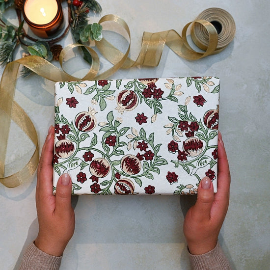 Paper Mirchi Block Printed Wrapping Paper Pomegranate  Cherry