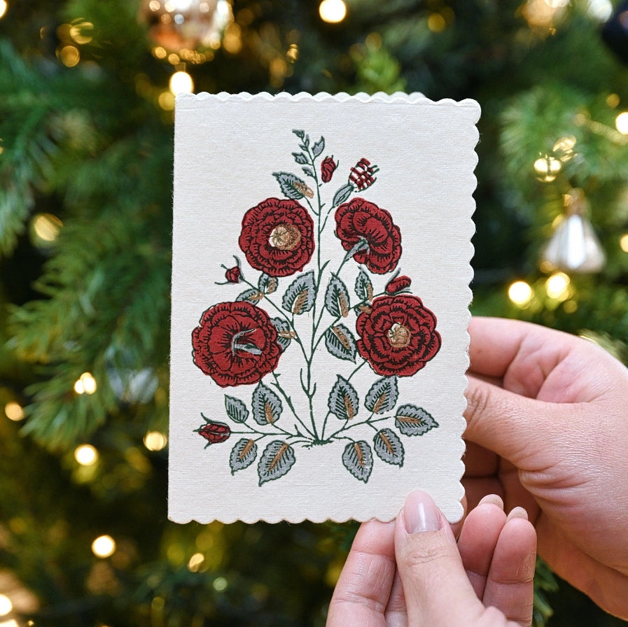 Hand Block Printed Greeting Card - Gc Gulab Sage - Precious Sparkle