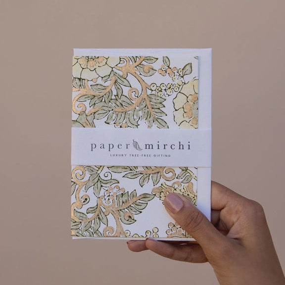 Paper Mirchi Block Printed Card Wild Rose Buttercream - Precious Sparkle