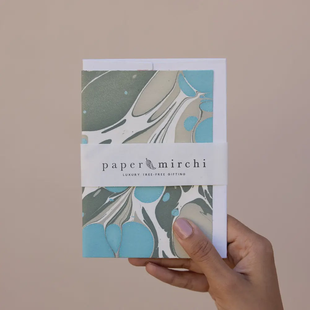 Hand Marbled Greeting Card - Cosmos Ocean Slate