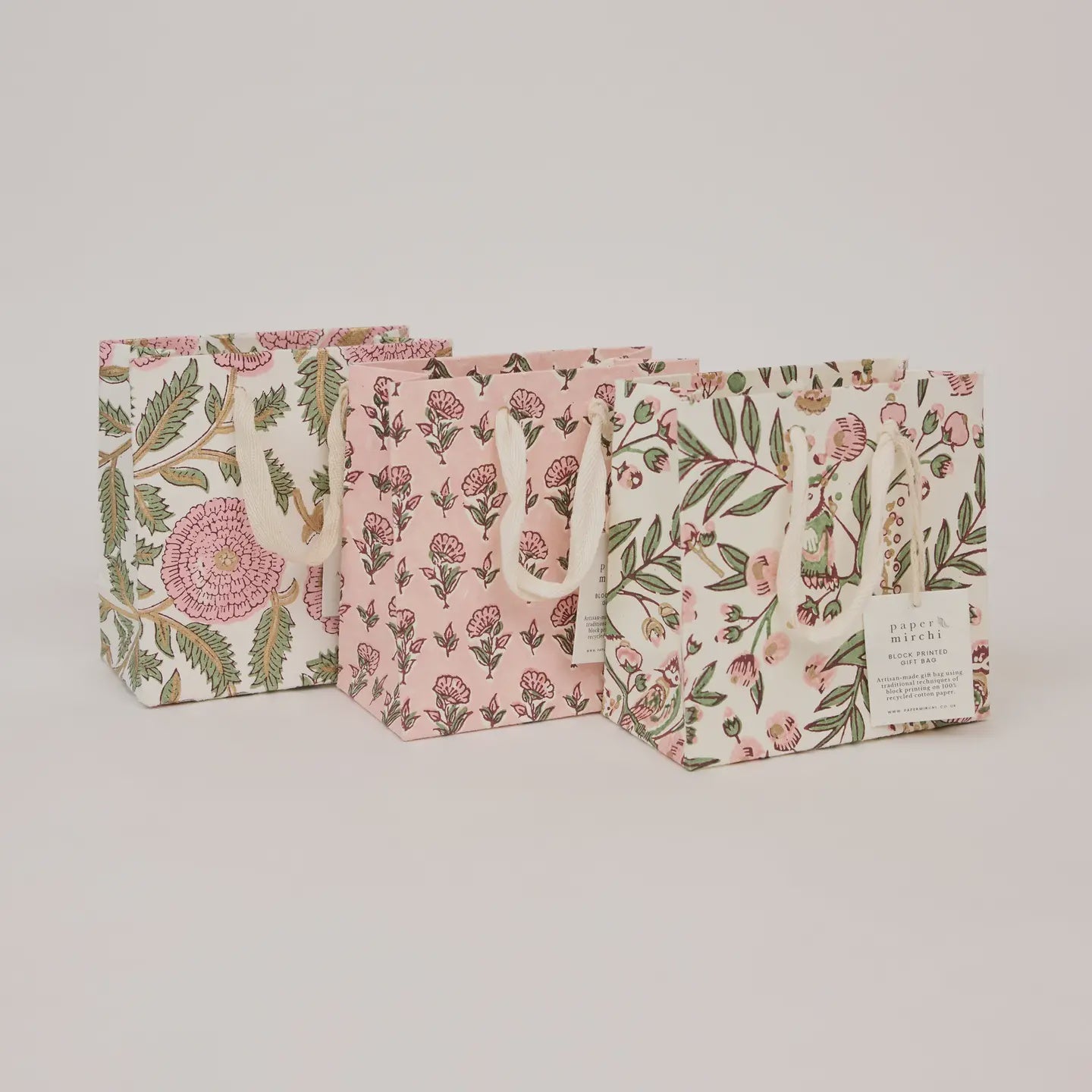 Hand Block Printed Gift Bags Small Blush Refresh