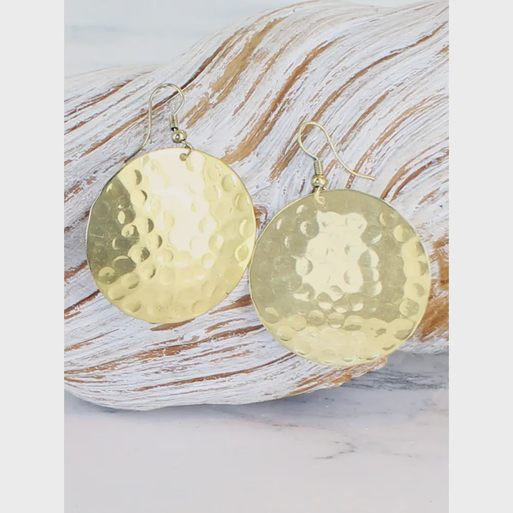 Suzie Blue Beaten Metal Disc Earrings Gold