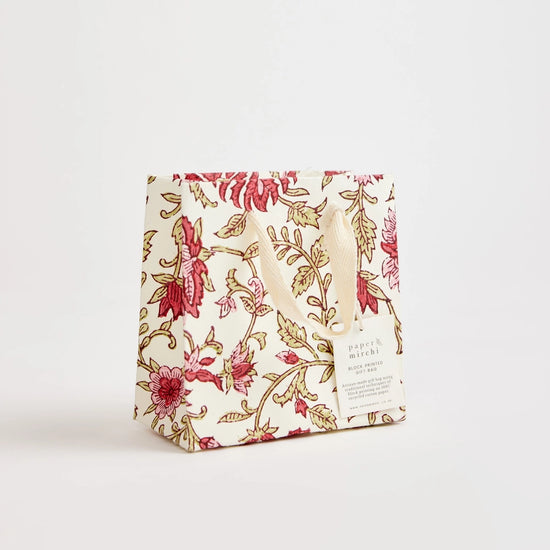 Paper Mirchi Hand Block Printed Small Gift Bag Scarlet