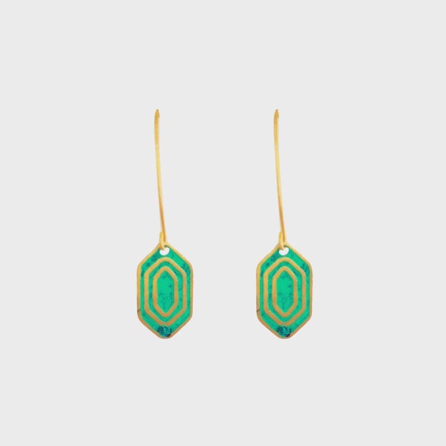 Reva Hook Earrings, Green - Precious Sparkle