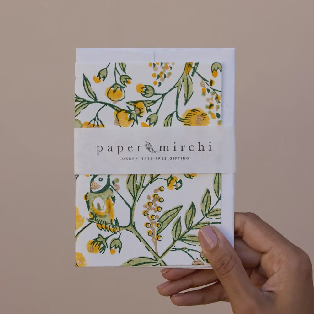 Hand Block Printed Greeting Card - Song Birds Sunshine