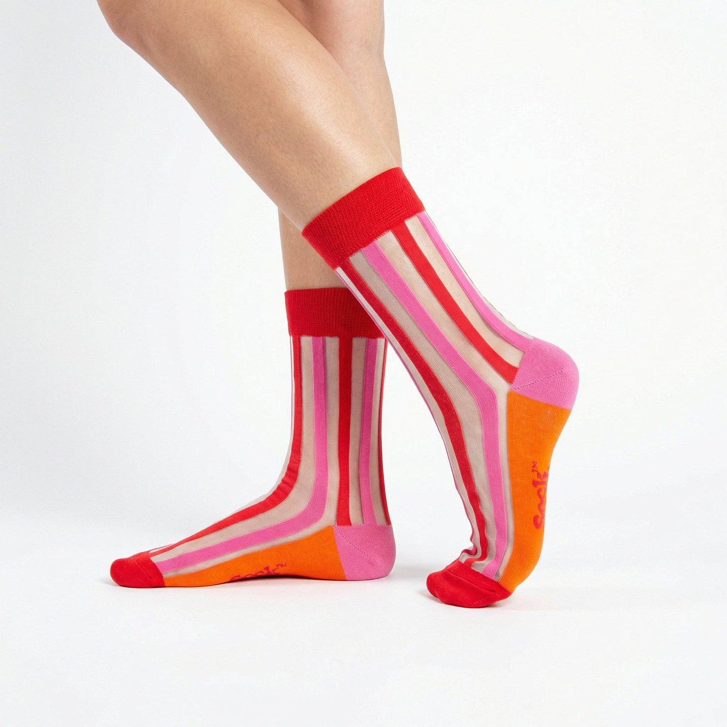 Sock Talk Stripe Sheer Cotton  Socks Red/Orange