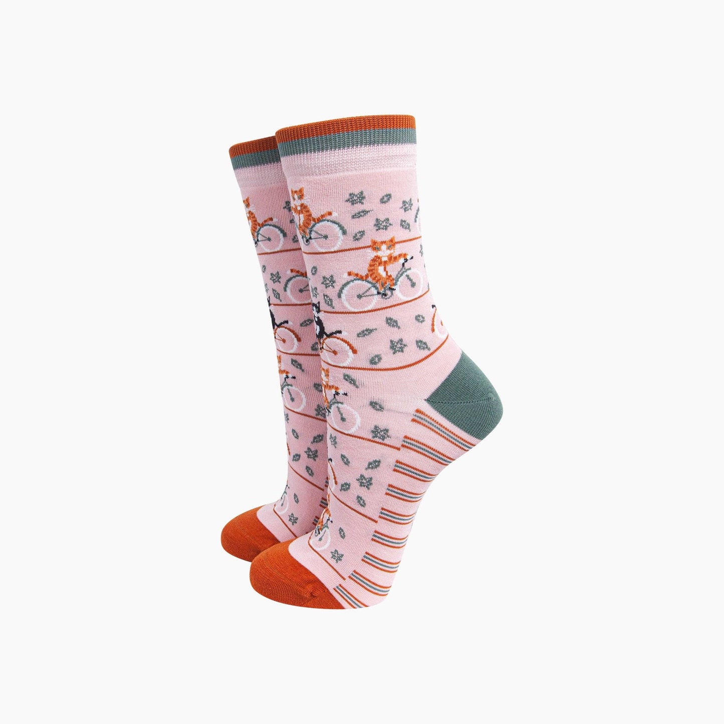 Sock Talk Cycling Cat Women's Bamboo Socks in Soft Pink - Precious Sparkle