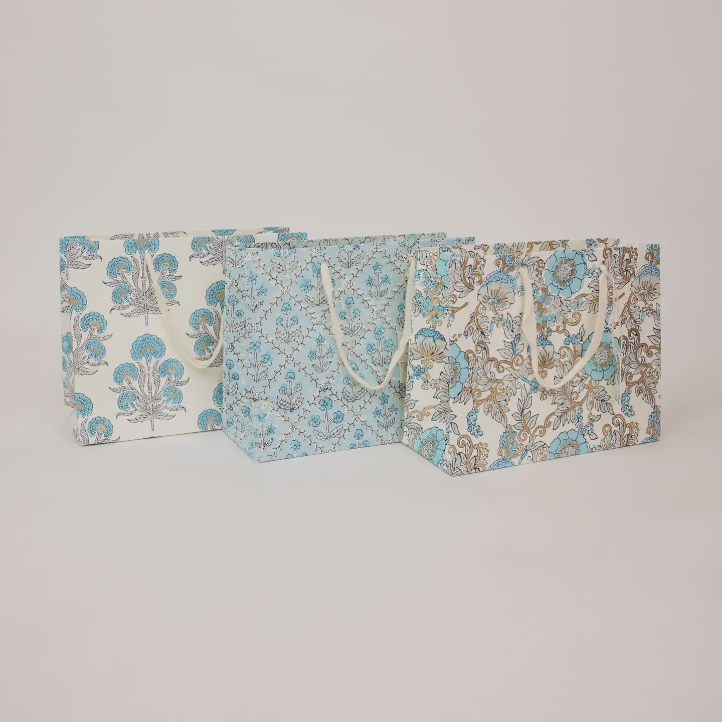 Hand Block Printed Gift Bags Medium Blue Opal