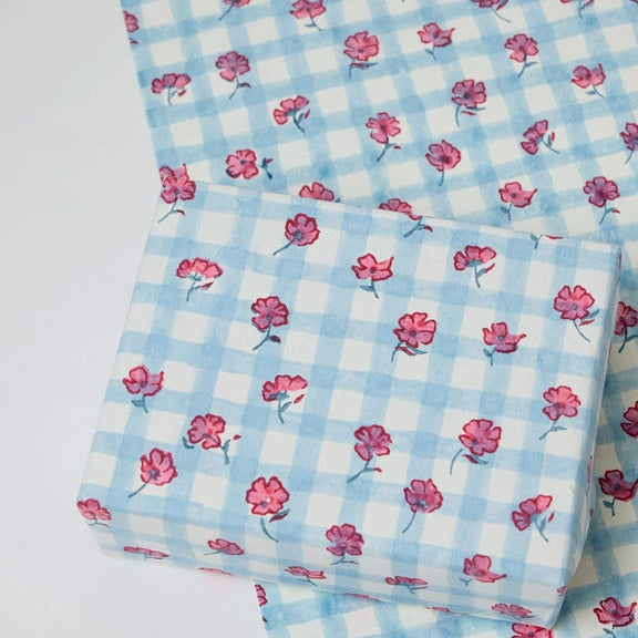 Paper Mirchi Block Printed Wrapping Paper Sheets Bp Gingham Pink Sorbet - Precious Sparkle
