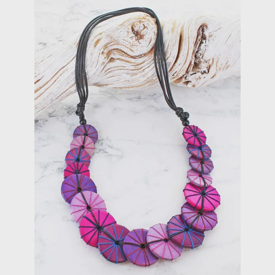Overlapping Wooden Disc & Thread Necklace - Precious Sparkle