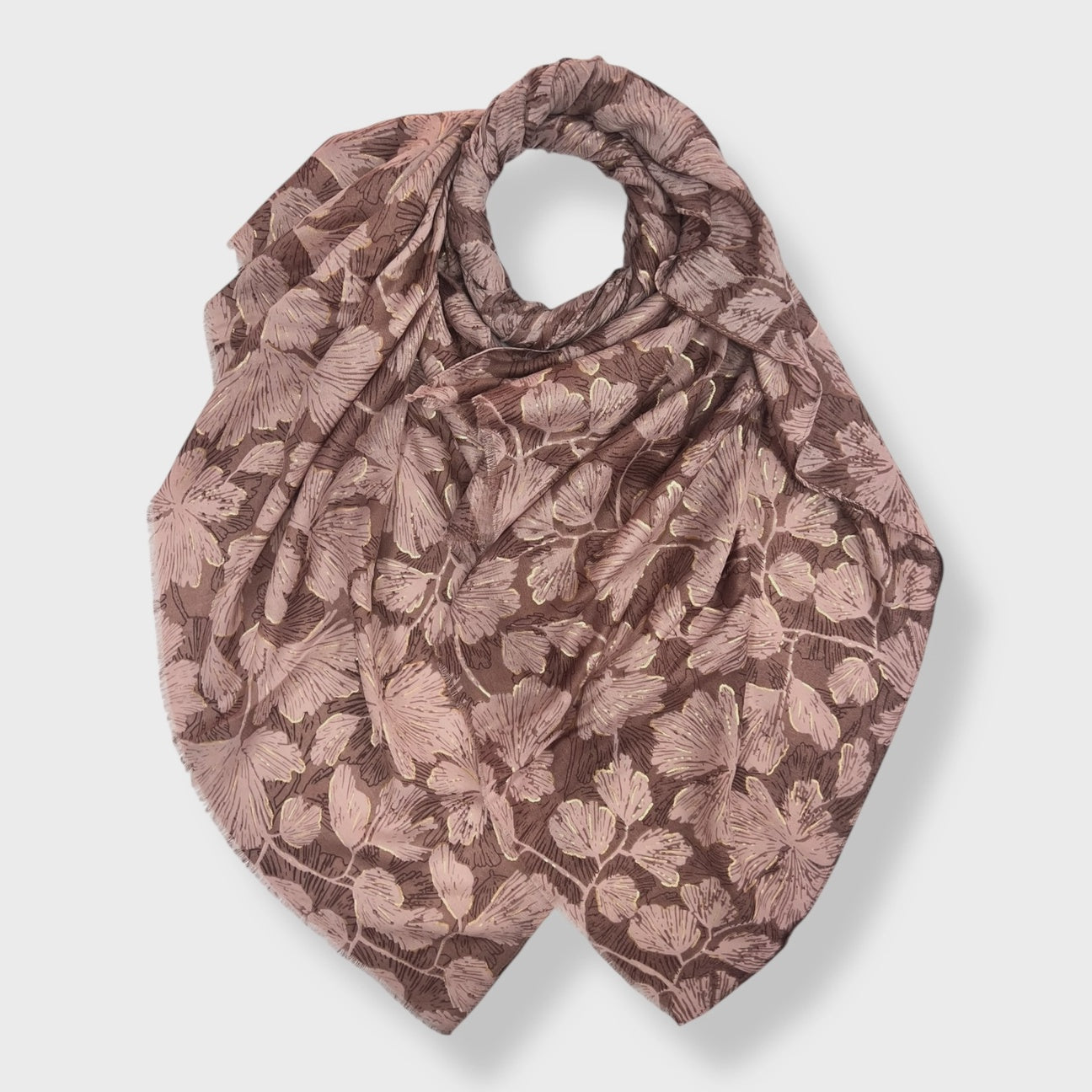 Autumn Gooseberry Leaves Gold Foil Dusty Pink Scarf
