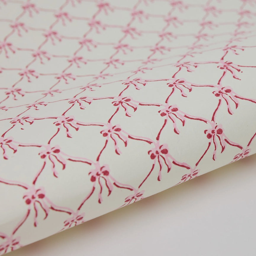 Paper Mirchi Block Printed Wrapping Paper Sheets Bp Bows Pink Sorbet - Precious Sparkle