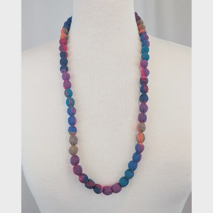 Multicolour Indian Fabric Handmade Beaded Necklace - Precious Sparkle