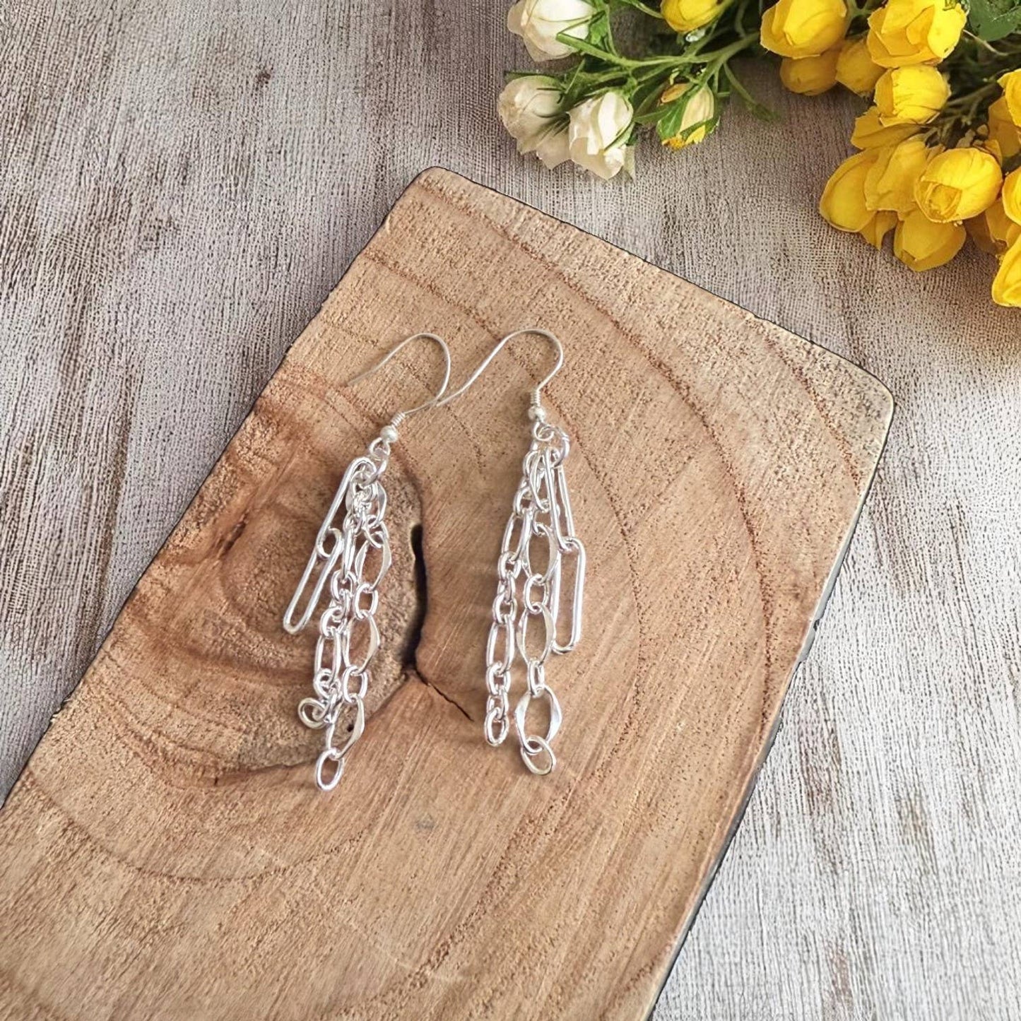 Silver Chain Layered Drop Earrings