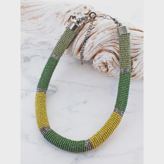 Suzie Blue Short Beaded Necklace Green