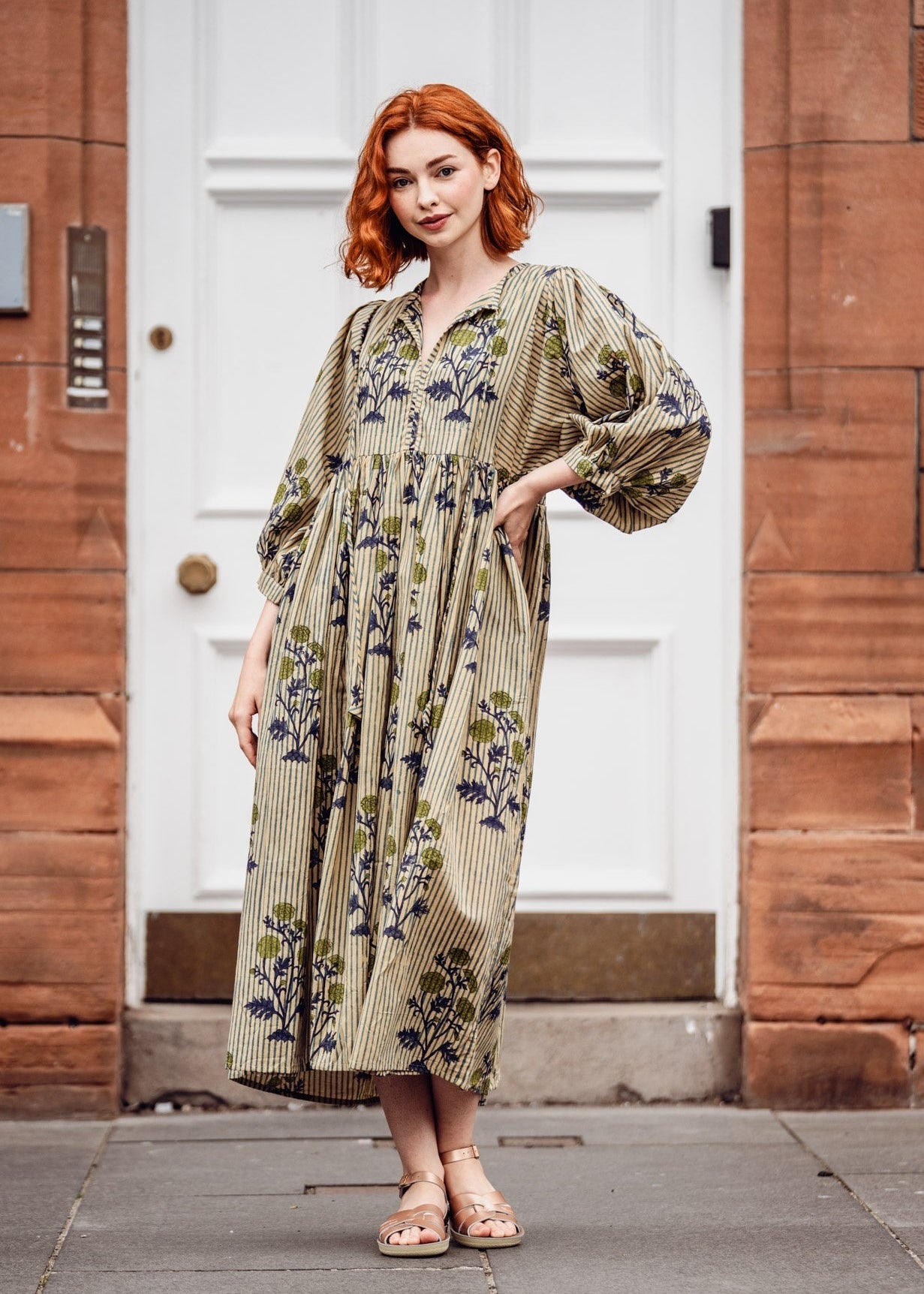 Twinflower Roberta Dress in Blue Floral Stripe