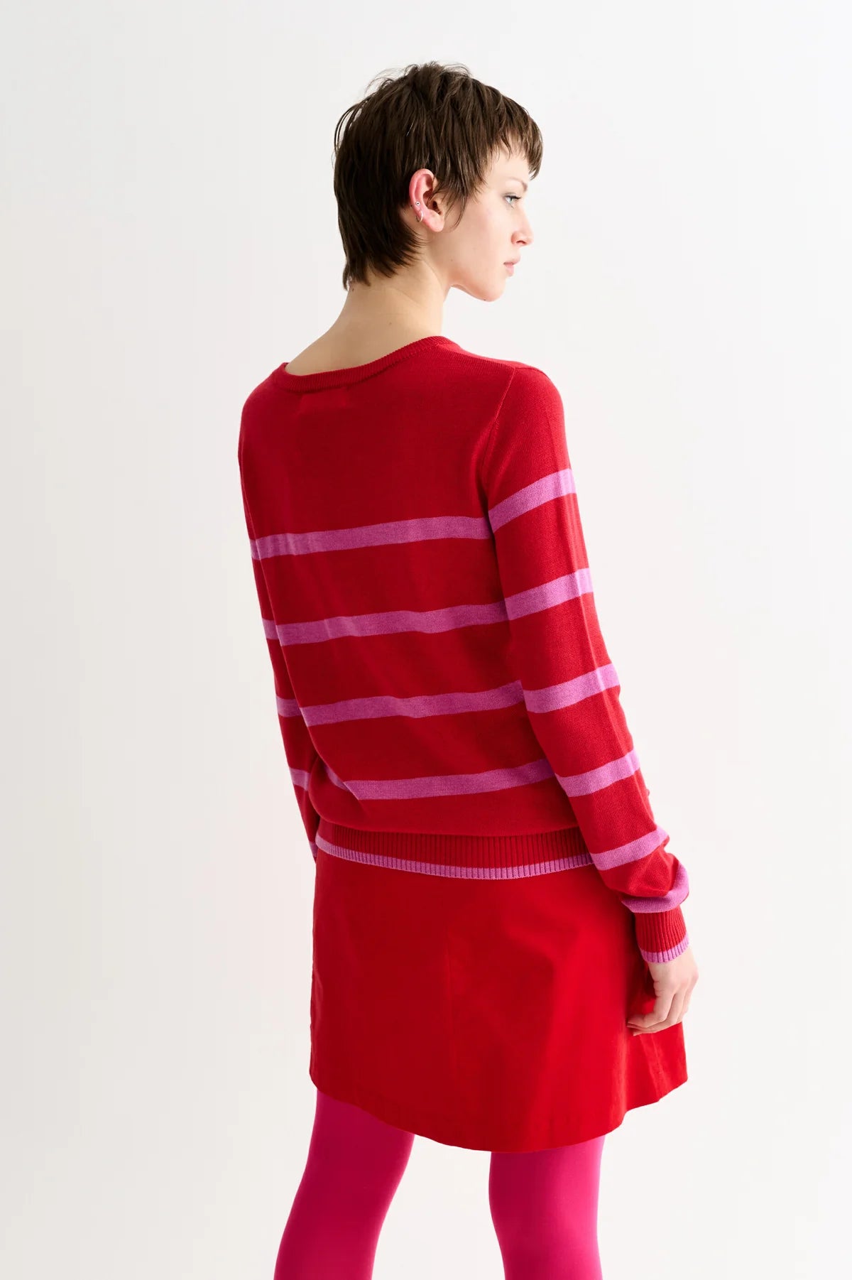 Louche Bly Bow Intarsia Striped Jumper Red