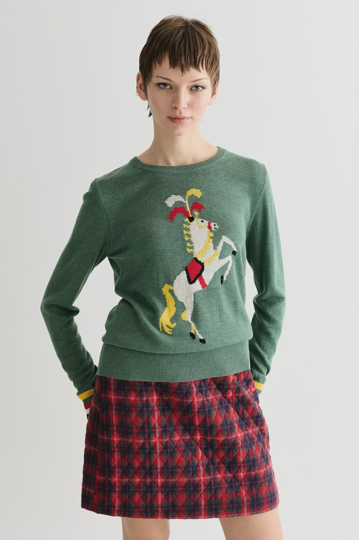 Louche Bly Green Circus Pony Intarsia Jumper