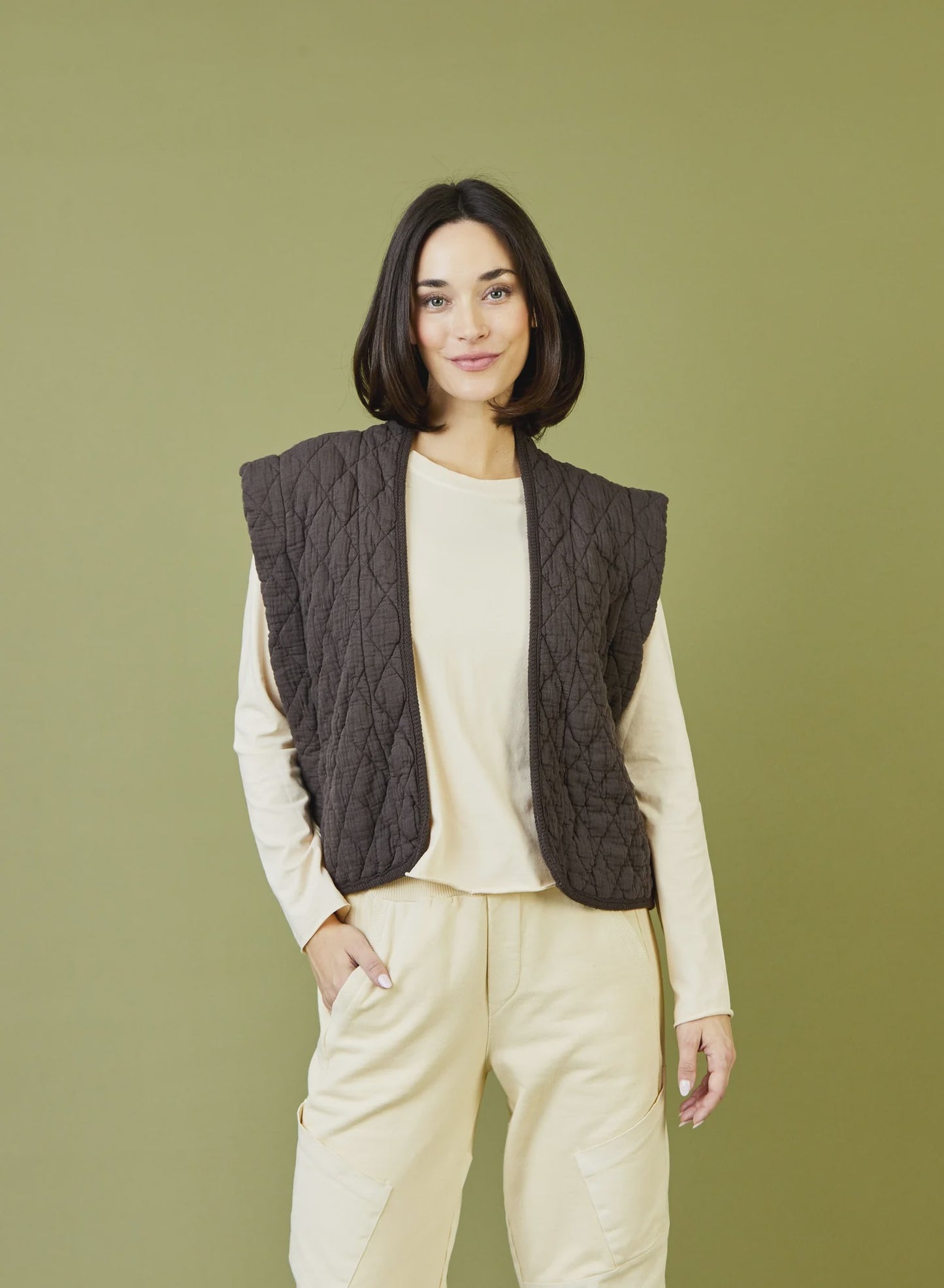 Suzy D London Carrie Quilted Waistcoat Chocolate
